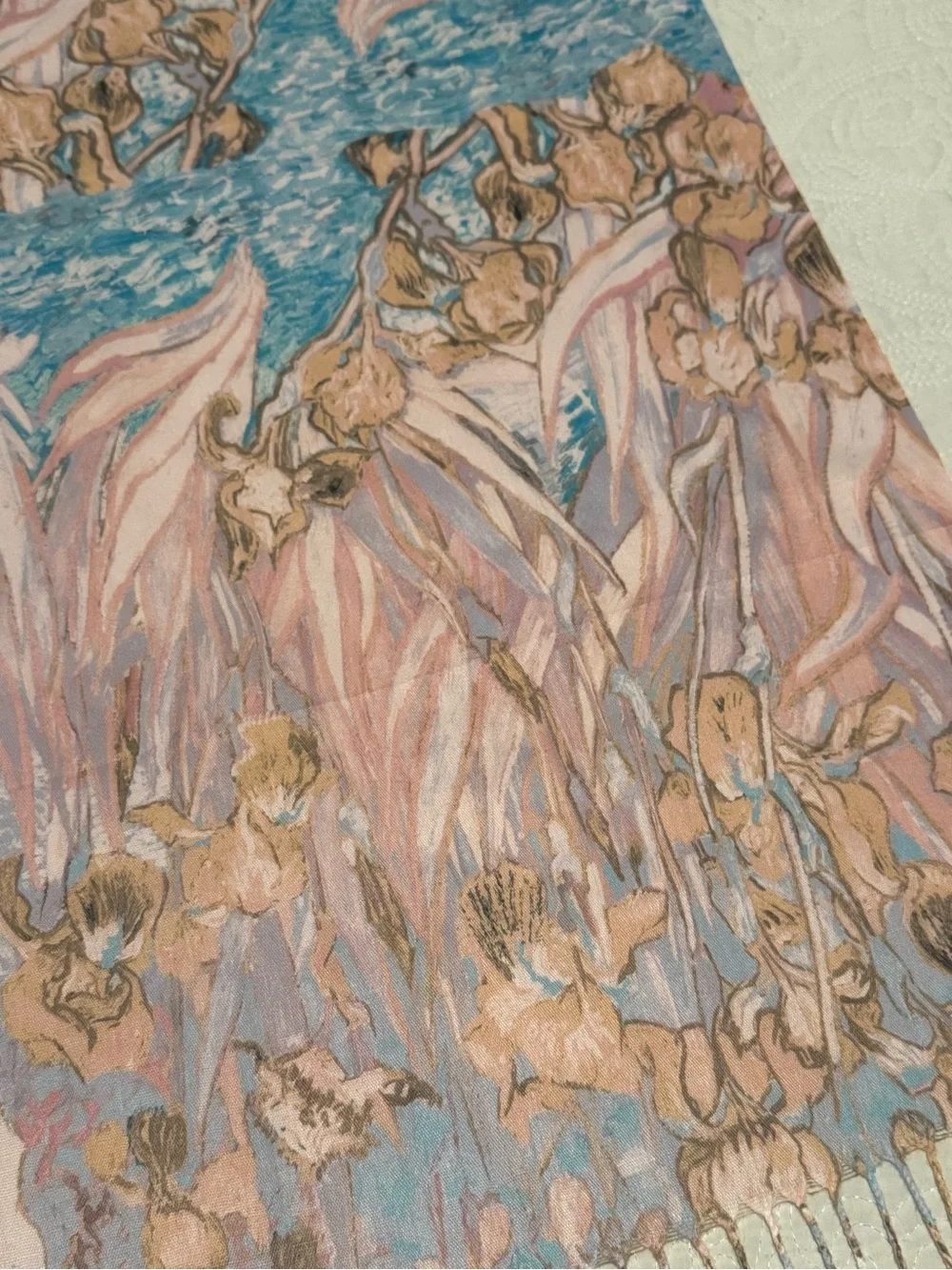 Pastel‎ Floral Fashion Linen-blend Scarf - Pink & Blue, handmade in India